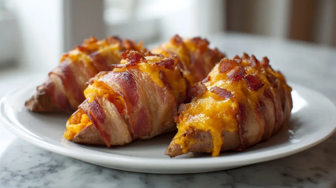 Bataty pieczone w całości z boczkiem i serem cheddar z Air Fryer Bataty pieczone w całości z boczkiem i serem cheddar z Air Fryer