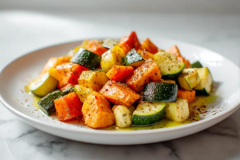 Bataty z cukinią z Air Fryer na talerzu.