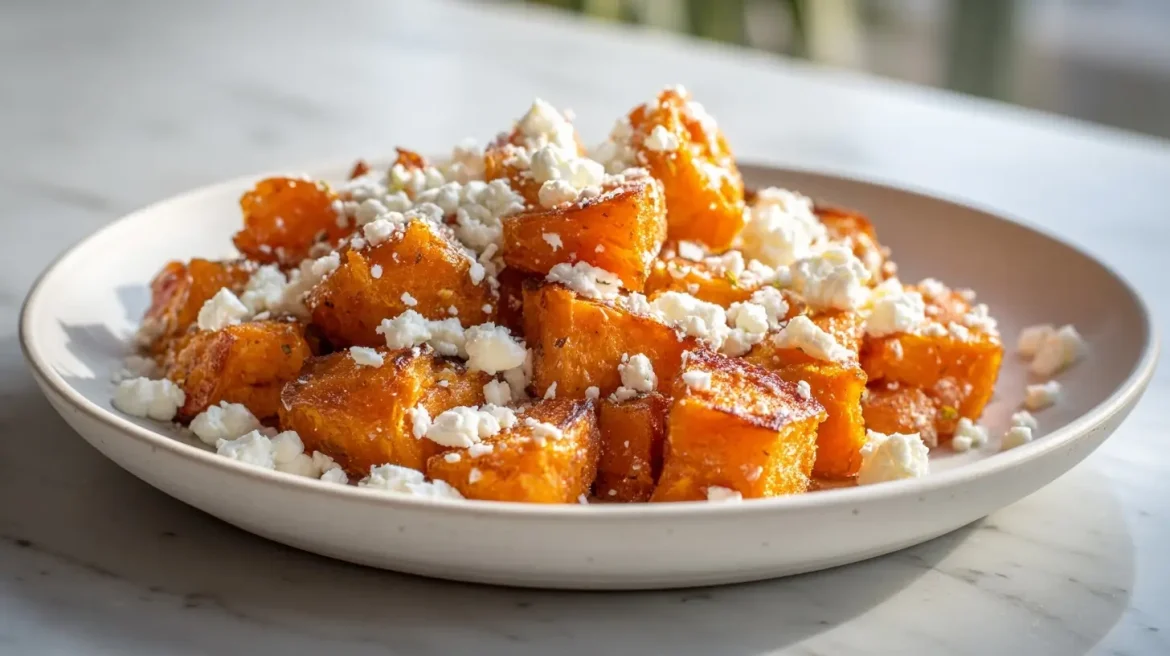 Bataty z fetą z Air Fryer na talerzu