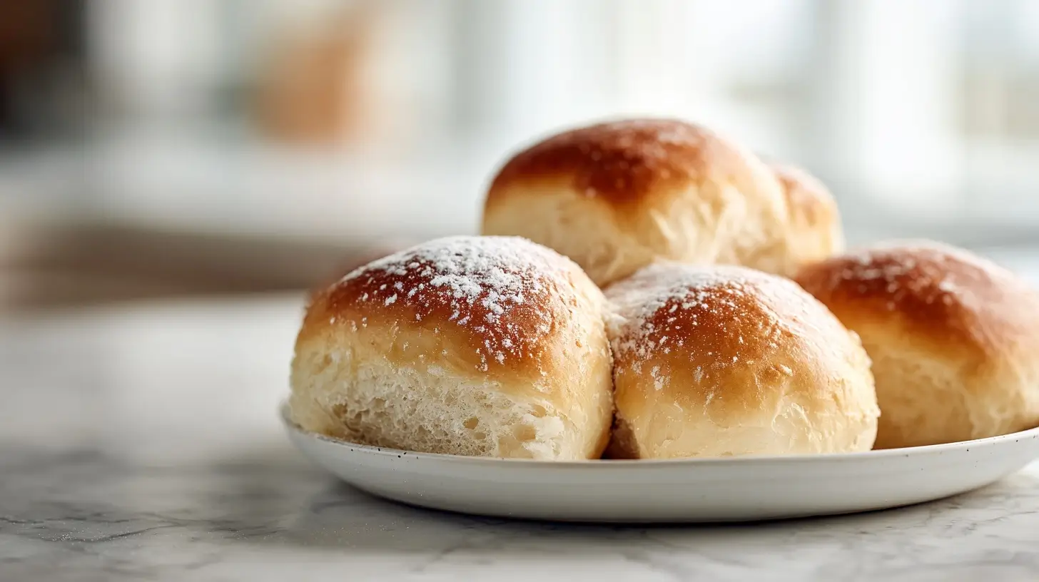 Bułki z Air Fryer szybkie ciasto bez wyrastania na talerzu.