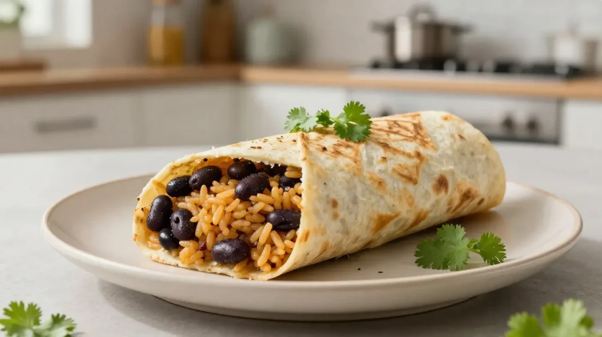 Smaczne burrito z fasolą i ryżem, idealne na szybki posiłek.