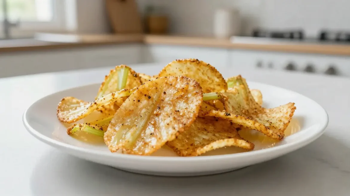 Chipsy z selera z Air Fryer Pyszne chipsy z selera przygotowane w Air Fryer, idealne na zdrową przekąskę.