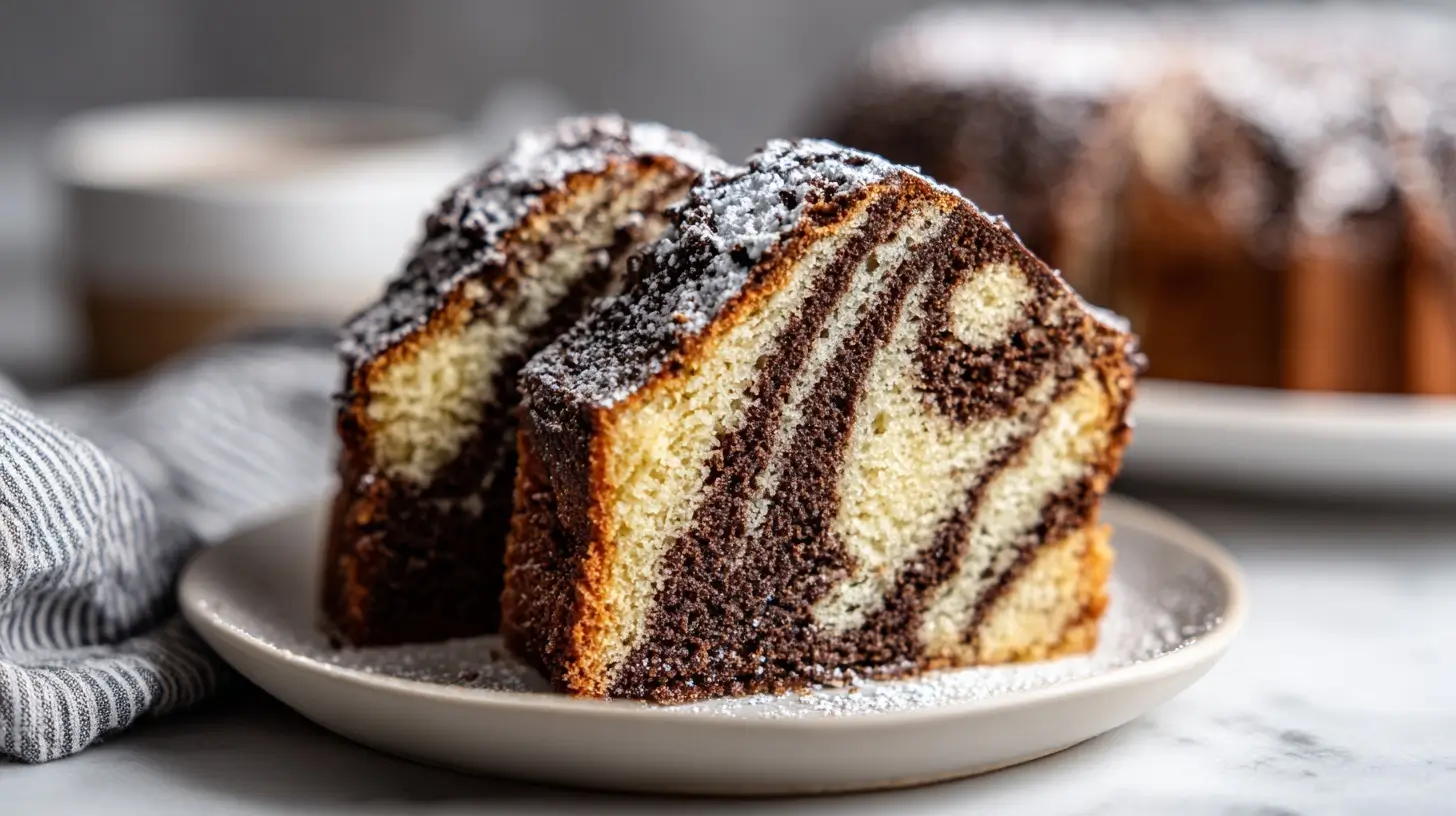 Pyszne ciasto zebra z Air Fryer na pięknym talerzu.