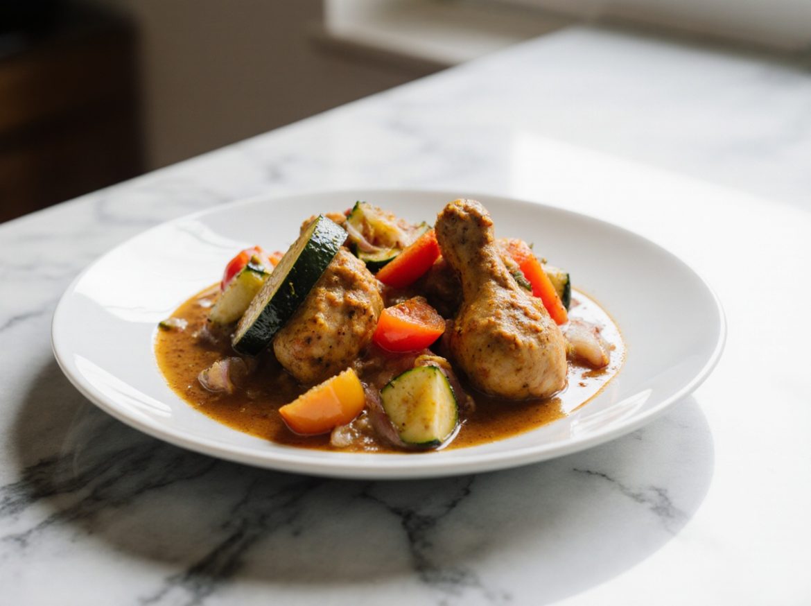 Curry z kurczakiem i warzywami z air fryer, idealne na obiad.