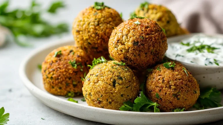 Falafel z ciecierzycy z Air Fryera na talerzu.