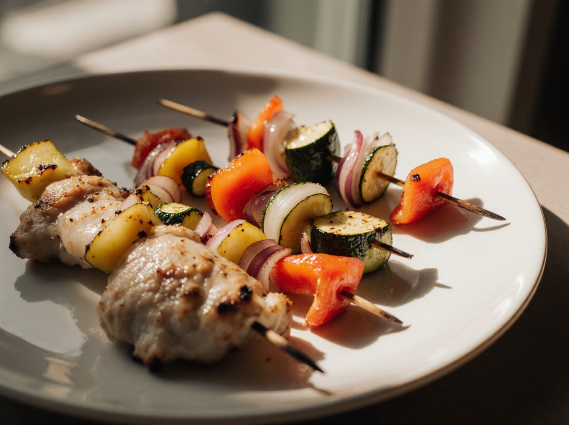 Fit szaszłyki z Air Fryera na talerzu