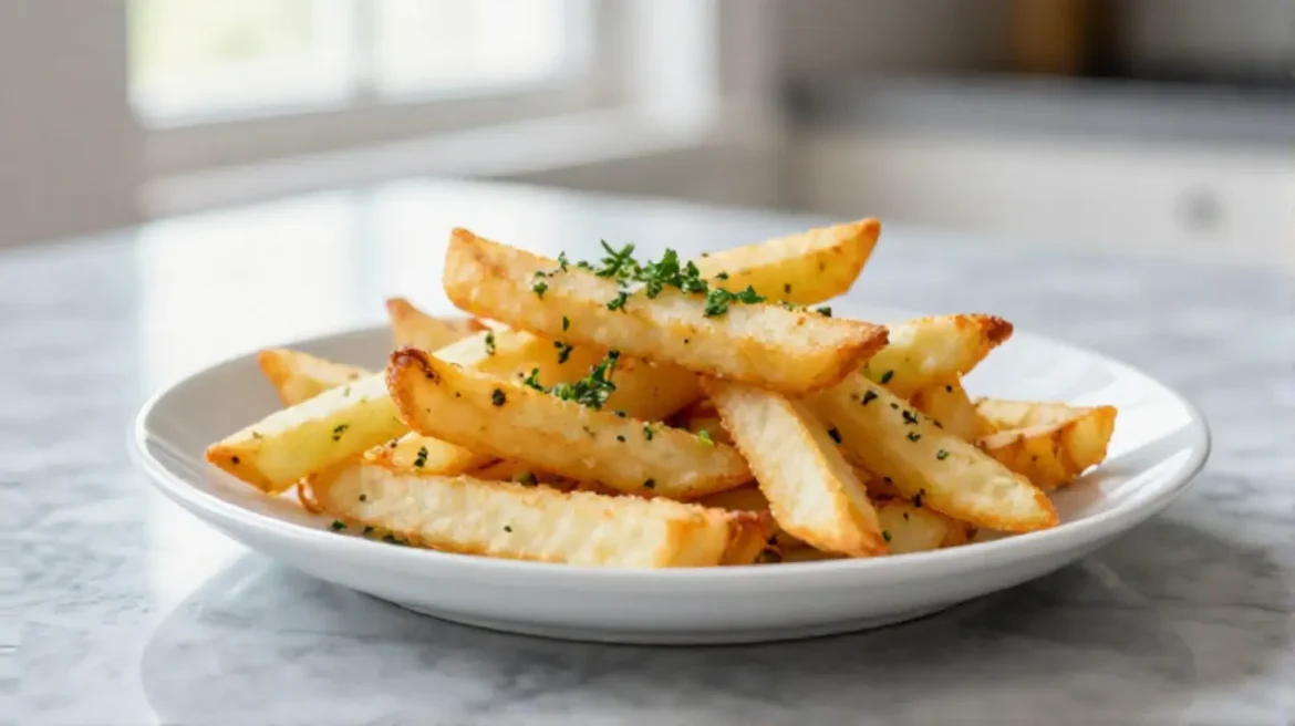 Frytki z selera korzeniowego z Air Fryer na talerzu.