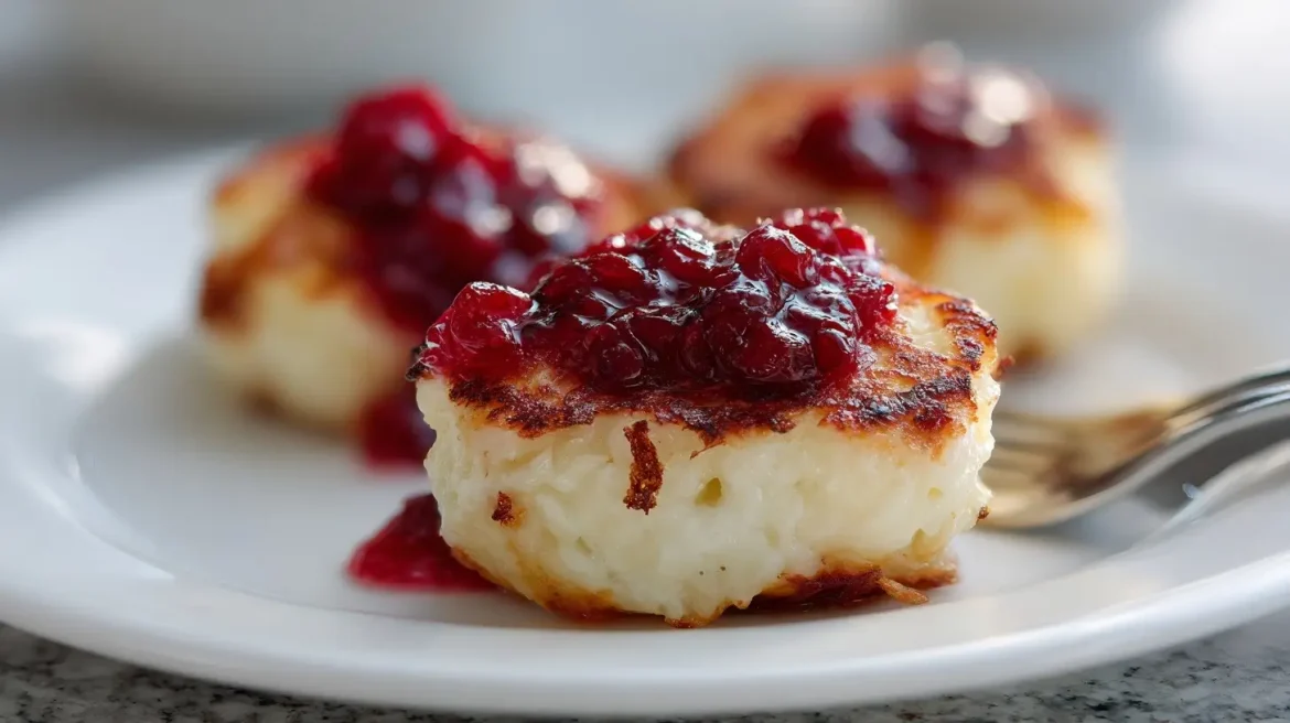 Grillowany oscypek z żurawiną z air fryera na talerzu.