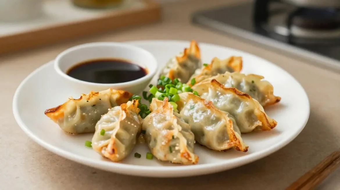 Smaczne gyoza z Air Fryer, lekkie i chrupiące pierożki z nadzieniem.