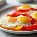 Jajka sadzone w papryce w Air Fryer na delikatnym talerzu.