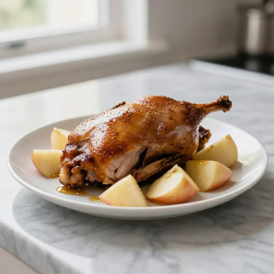 Kaczka z jabłkami z Air Fryer w atrakcyjnej prezentacji
