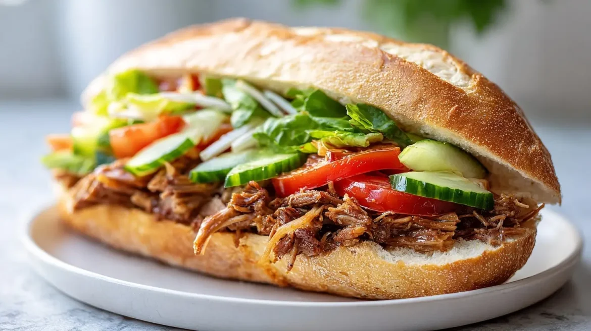 Smaczna kanapka z szarpana wolowina z air fryer