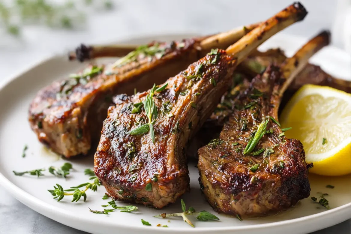 Kotlety jagniece w air fryer na talerzu.