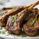 Kotlety jagniece w air fryer na talerzu.