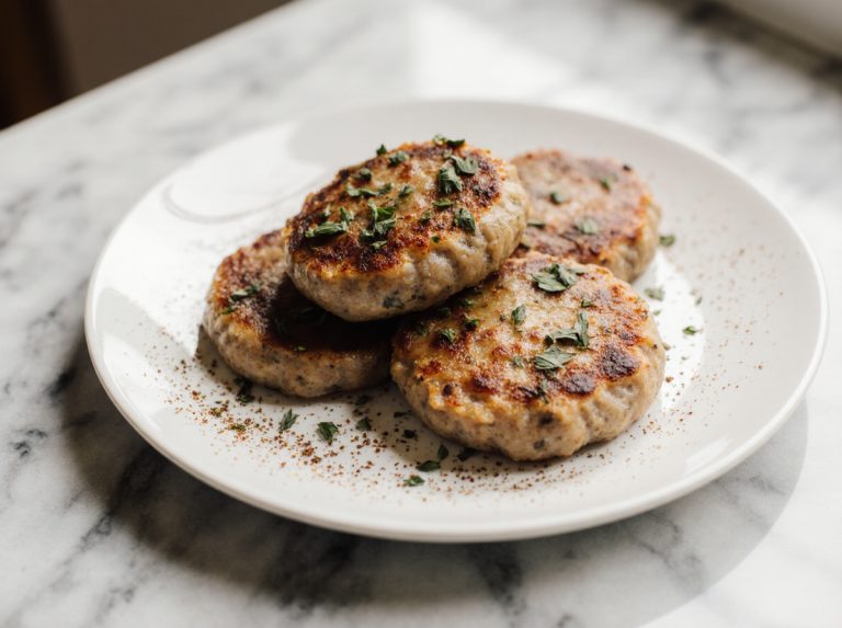 Kotlety z mortadeli w air fryer na talerzu.