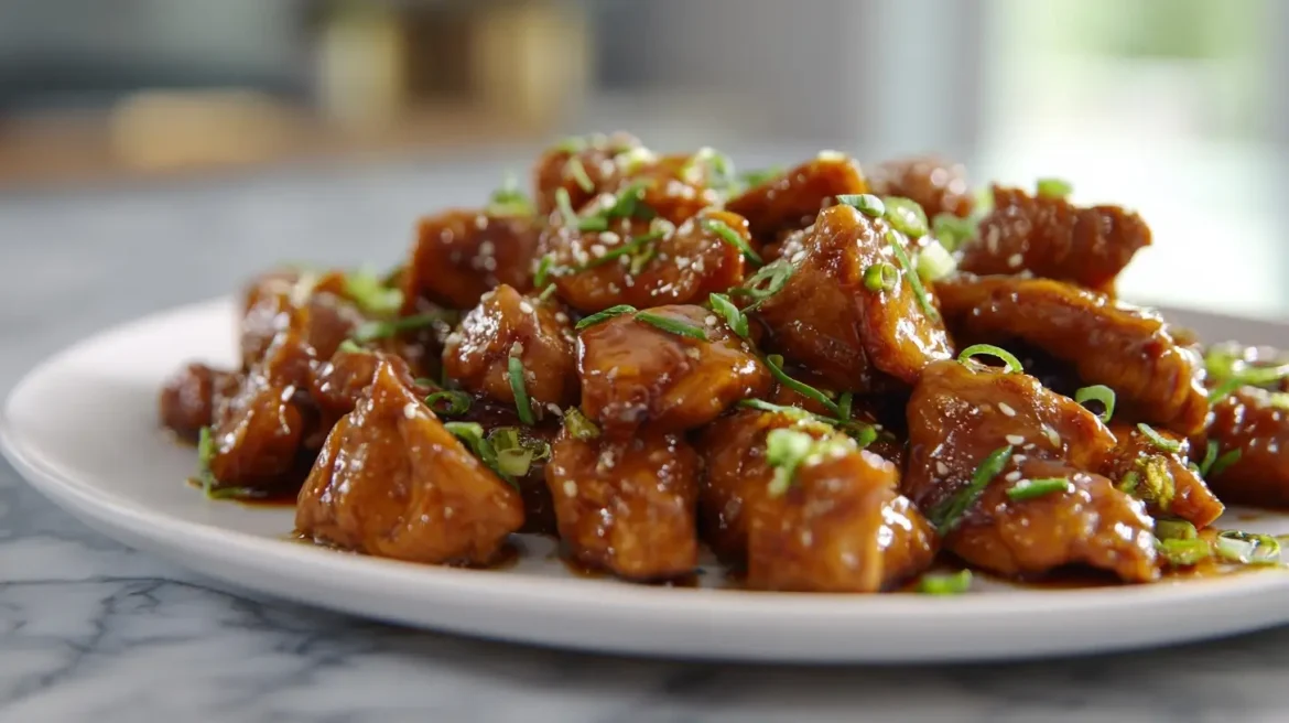 Kurczak po chińsku z Air Fryer na talerzu.