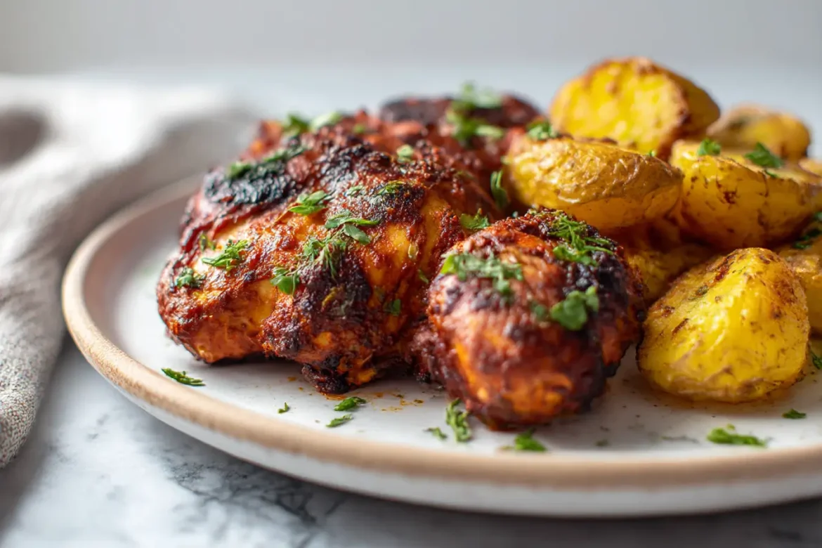 Kurczak tandoori z Air Fryer na talerzu.