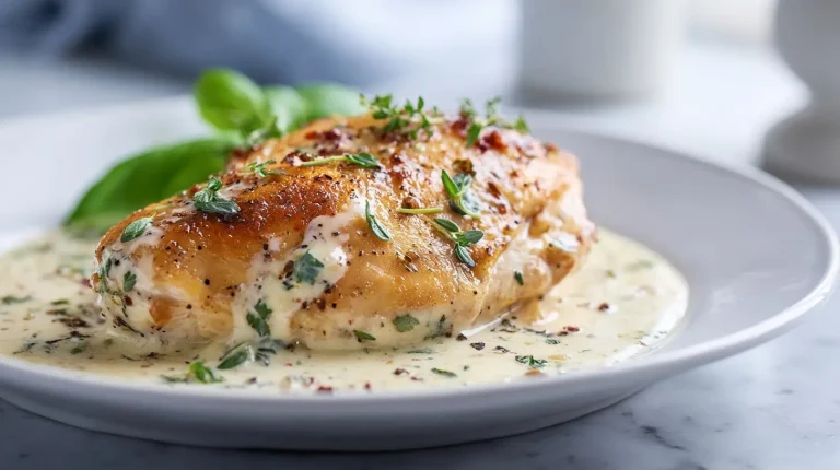 Kurczak w sosie śmietanowym z Air Fryer na talerzu.