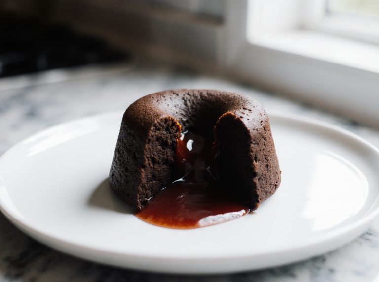 Pyszny Lava cake z Air Fryer w stylowej prezentacji.