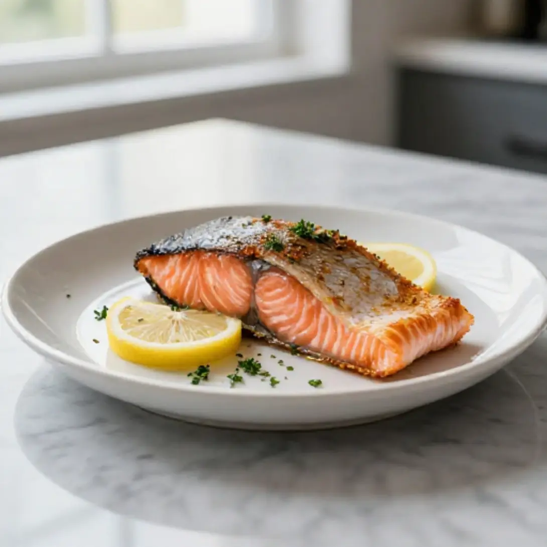 Łosoś z chrupiącą skórką w Air Fryer, apetyczny i pełen smaku.