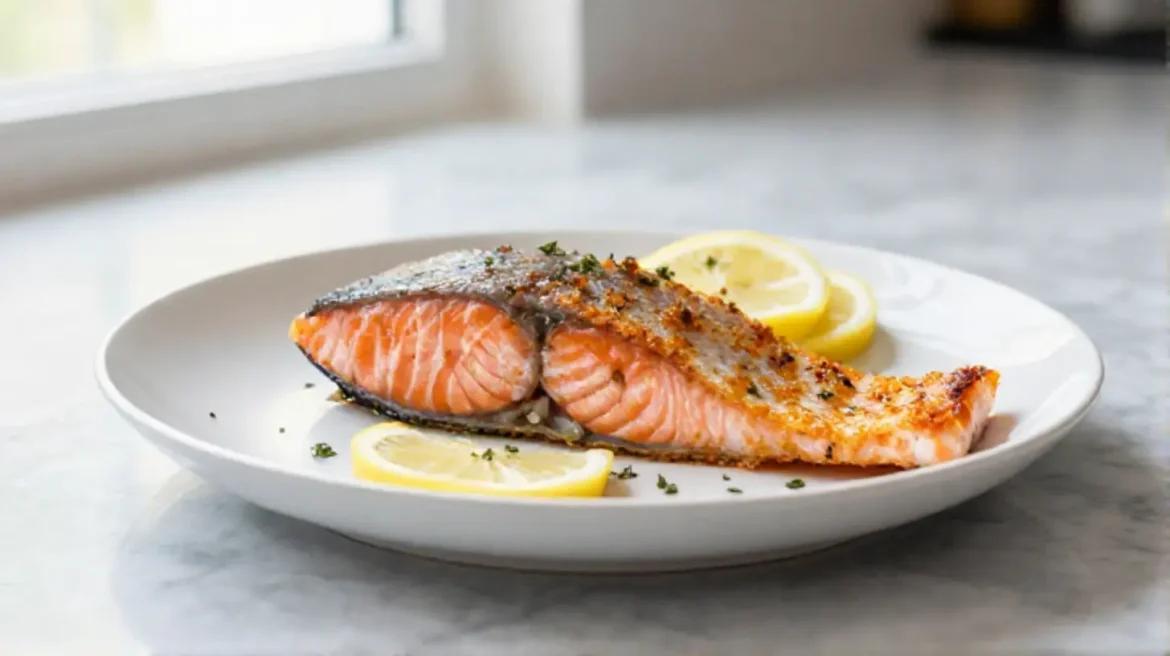 Atrakcyjny łosoś z chrupiącą skórką w Air Fryer, doskonały na obiad.