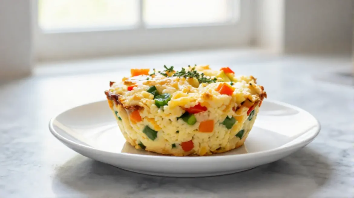 Muffiny jajeczne z warzywami z Air Fryera na talerzu.