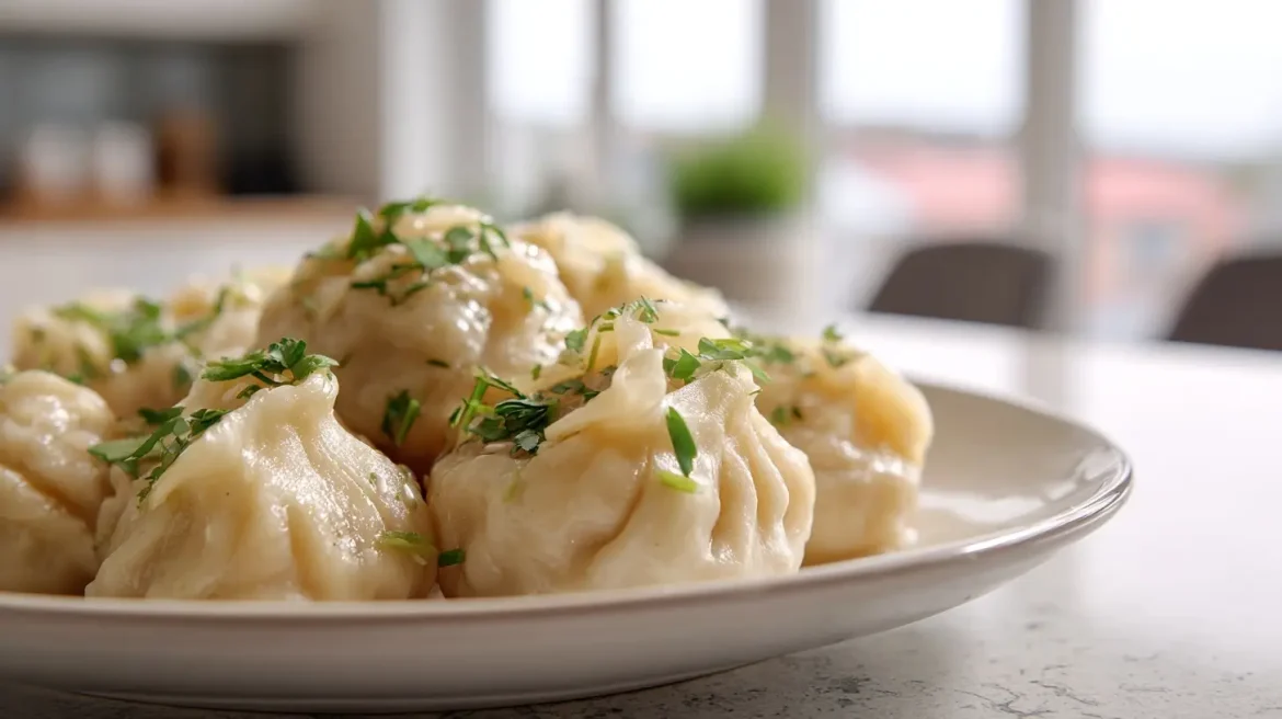 Pączki z Air Fryer na złocistym talerzu