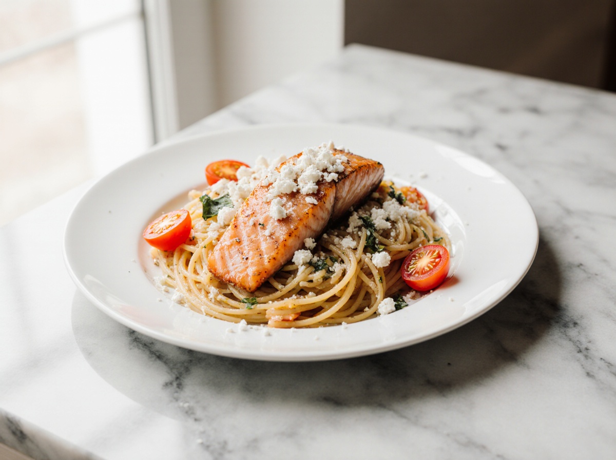 pasta z lososia z feta i pomidorkami z air fryer