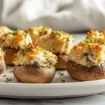 Pyszne pieczarki faszerowane z air fryer przygotowane na talerzu.