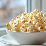 Popcorn z Air Fryera w misce, chrupiące i aromatyczne.