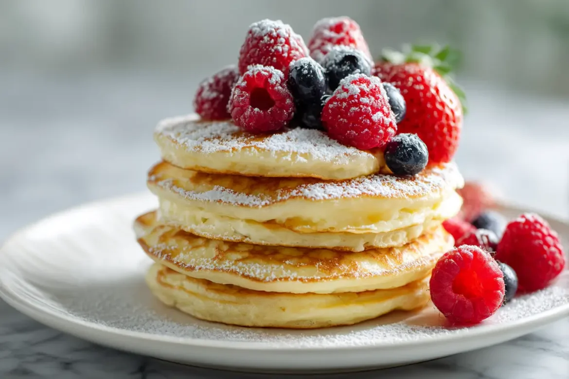 Racuchy z twarogu w air fryer na talerzu.