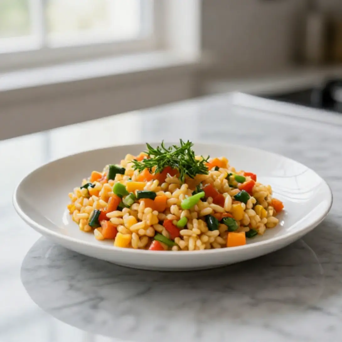 Risotto warzywne z Air Fryer z świeżymi ziołami.