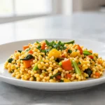 Risotto warzywne z Air Fryer na talerzu.