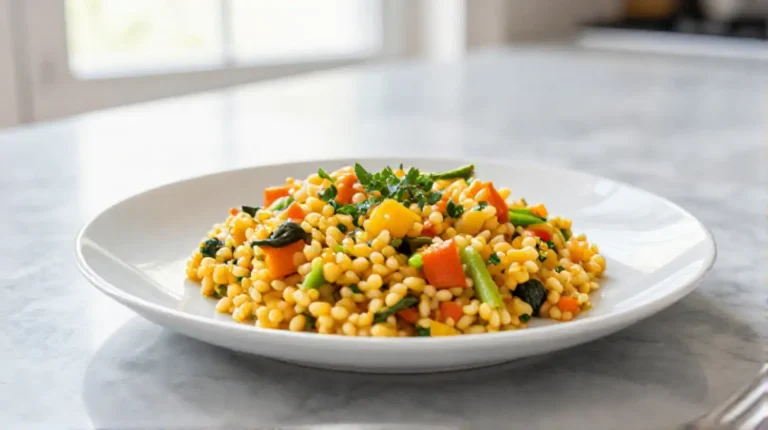 Risotto warzywne z Air Fryer na talerzu.