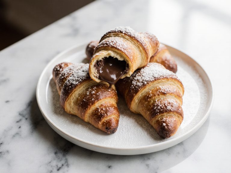 Rogaliki z czekoladą z Air Fryera 2 na talerzu, kusząco wyglądające.