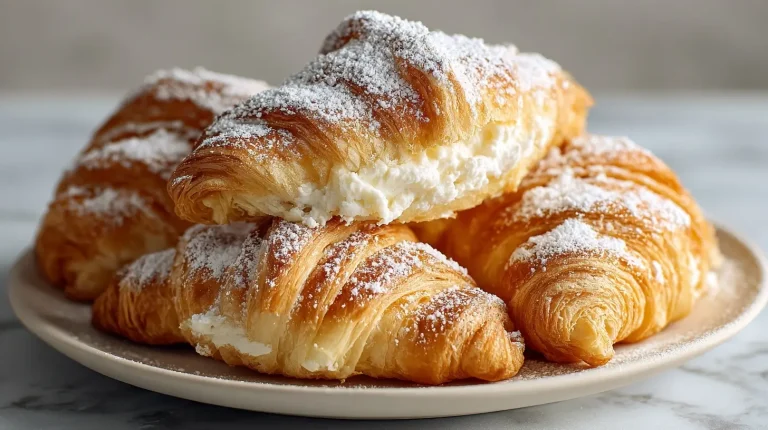 Pyszne rogaliki z mascarpone z air fryer podane na talerzu.