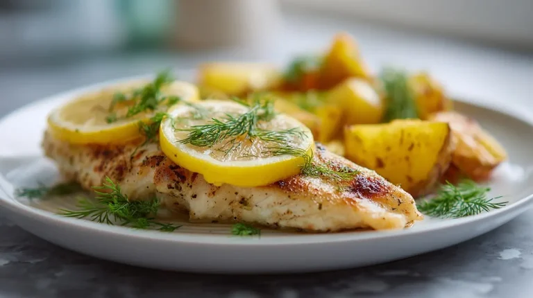 Rybę z frytkownicy beztłuszczowej podano z ziołową sałatką.