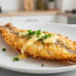 Smażony sandacz z masłem czosnkowym przygotowany w air fryerze, pełen smaku i aromatu.