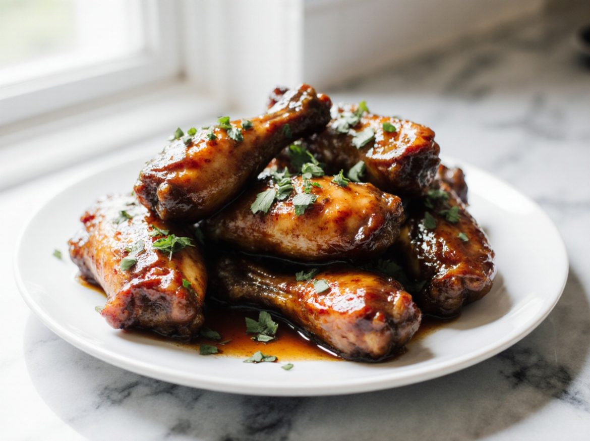 Pyszne skrzydełka kurczaka w glazurze z air fryer, idealne na każdą okazję.