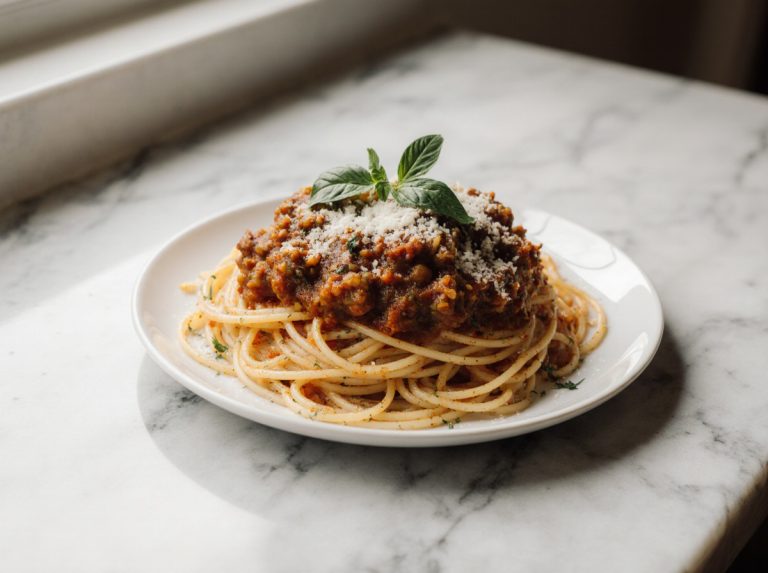 Pyszne spaghetti z Air Fryer gotowane w sosie pomidorowym.