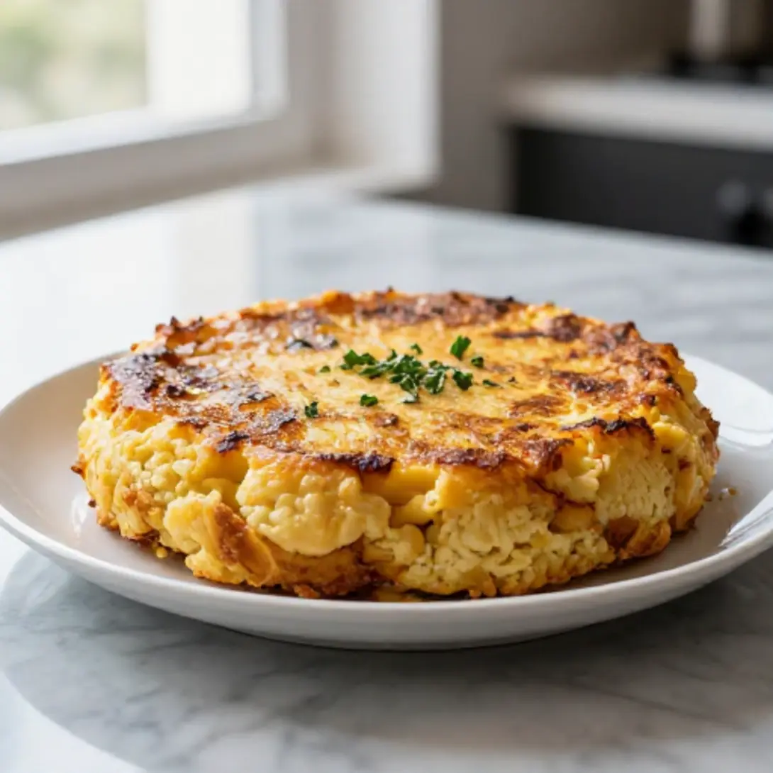 Tortilla hiszpańska z Air Fryer pokrojona w kawałki.