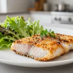 Pyszny tuńczyk w panierce sezamowej przygotowany w Air Fryer, zapewniający chrupiącą teksturę.