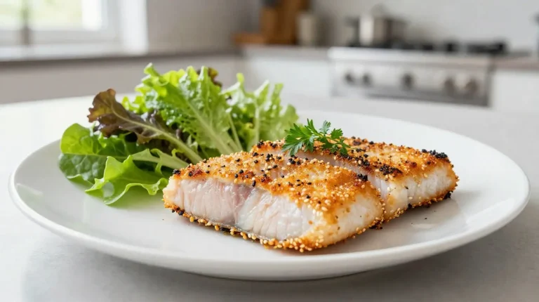 Pyszny tuńczyk w panierce sezamowej przygotowany w Air Fryer, zapewniający chrupiącą teksturę.