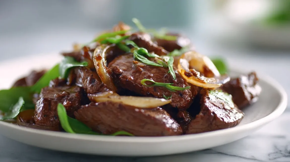 Wątróbka z cebulką z Air Fryer na talerzu