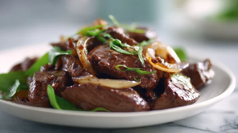 Wątróbka z cebulką z Air Fryer na talerzu