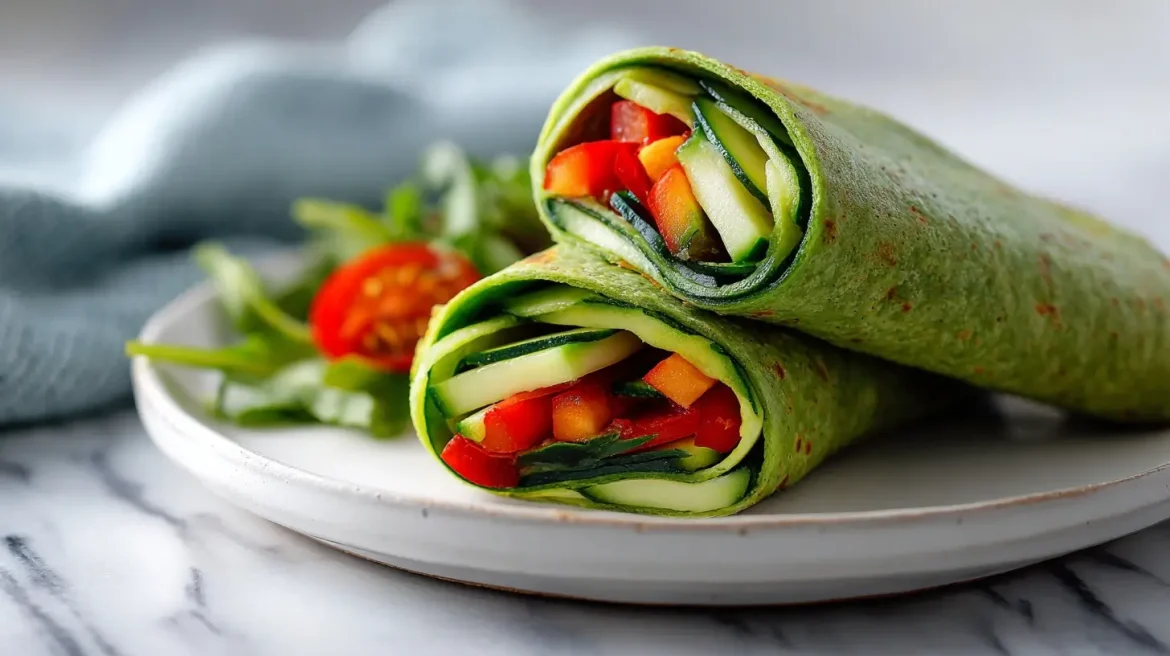 wrap z cukinii w air fryer na talerzu