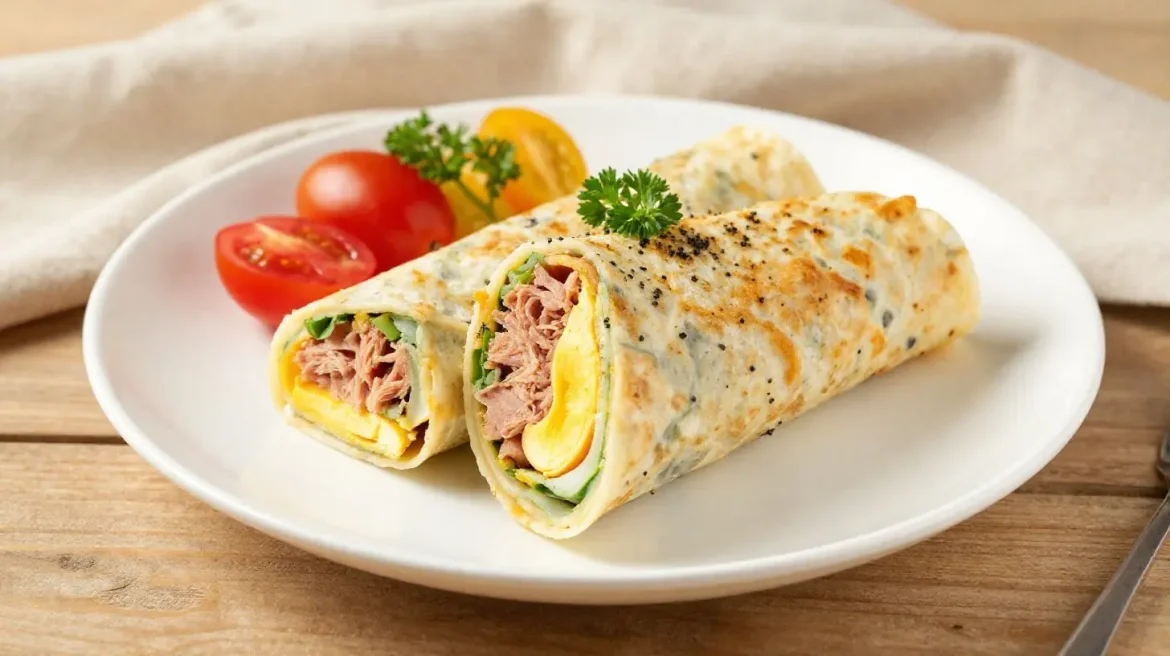 Pyszny wrap z tuńczykiem i jajkiem, idealny na szybki posiłek.