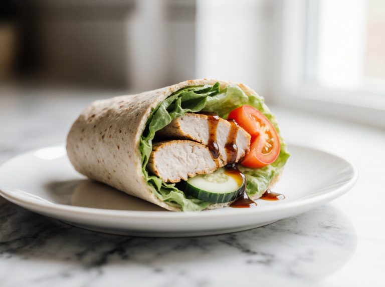 wrapy z kurczakiem z air fryer na talerzu