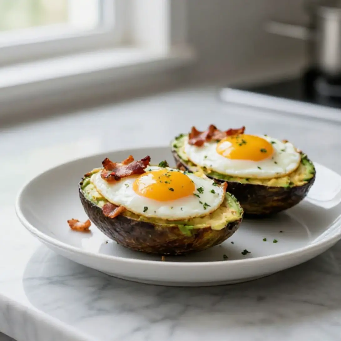 Zapiekane awokado z jajkiem i boczkiem z Air Fryer
