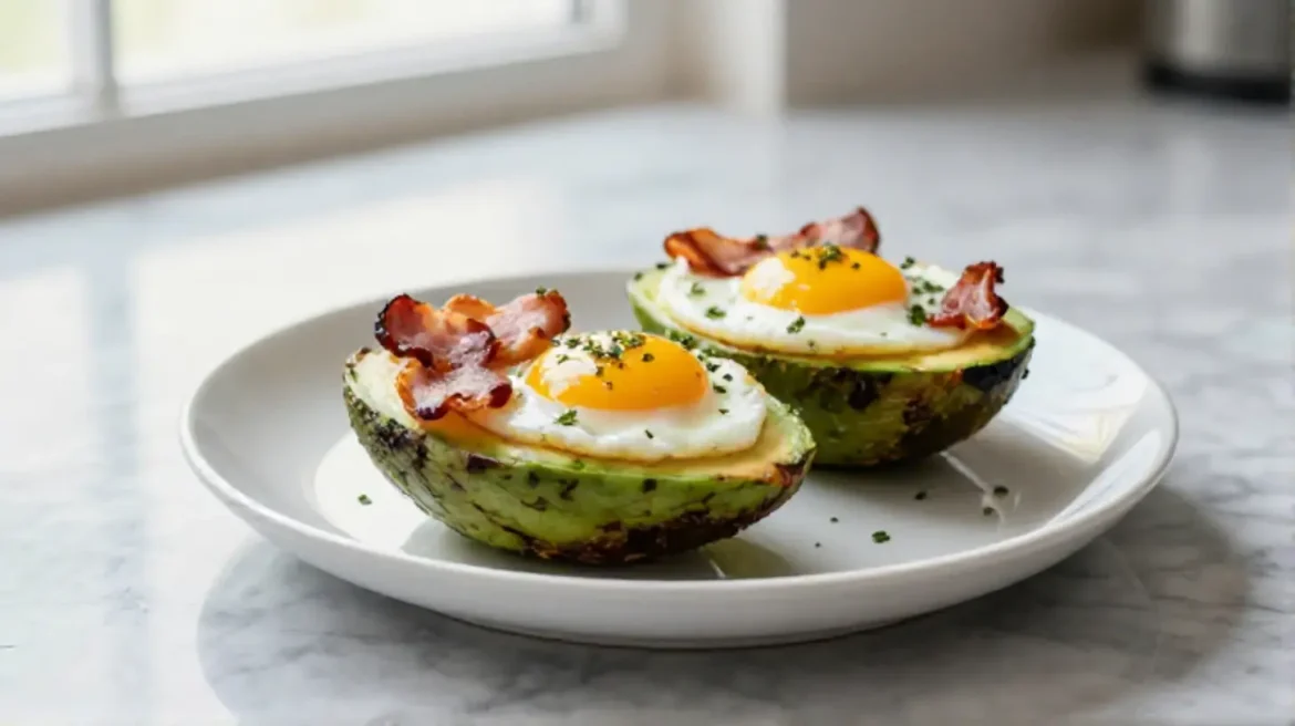 Zapiekane awokado z jajkiem i boczkiem z Air Fryer